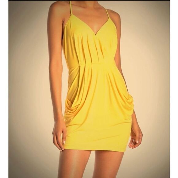 BCBGeneration Yellow Draped Mini Dress - Picture 1 of 5